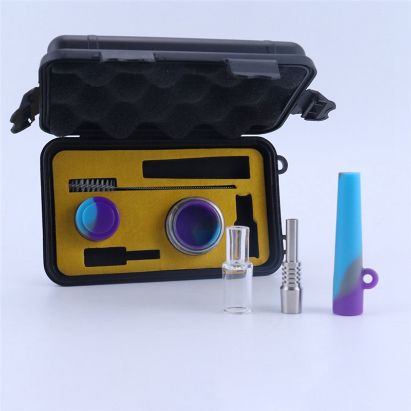 DHL Free Mini Silicone Nector Collettori Kit narghilè 10mm Joint Oil Dab Rigs Tubo da fumo Piccoli kit NC con chiodo in titanio Dab Brush Scatola di vetro