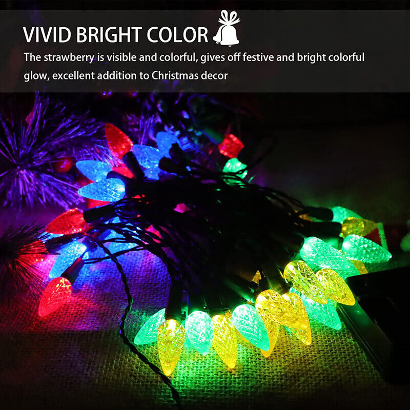 عيد الميلاد شمسي LED String Lights C6 مصابيح الفراولة 5M 50 معدة مصباح الفناء في الهواء الطلق للماء للعام الجديد ديكور حفل زفاف الفناء