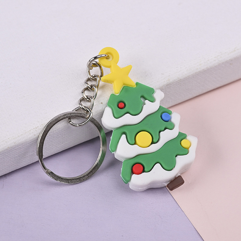 PVC Cartoon Keychain Snowman Elk Keyring Xmas Gift Key Chain Christmas Keychains hanger