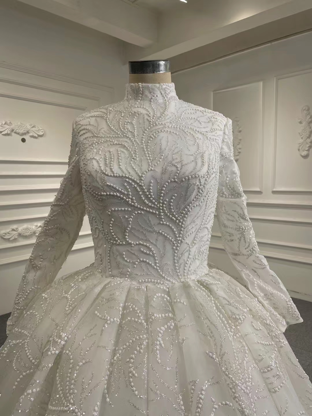 Robe de mariée musulmane dubaï, arabe, manches longues, col en dentelle, robe de mariée de luxe personnalisée, SM67168