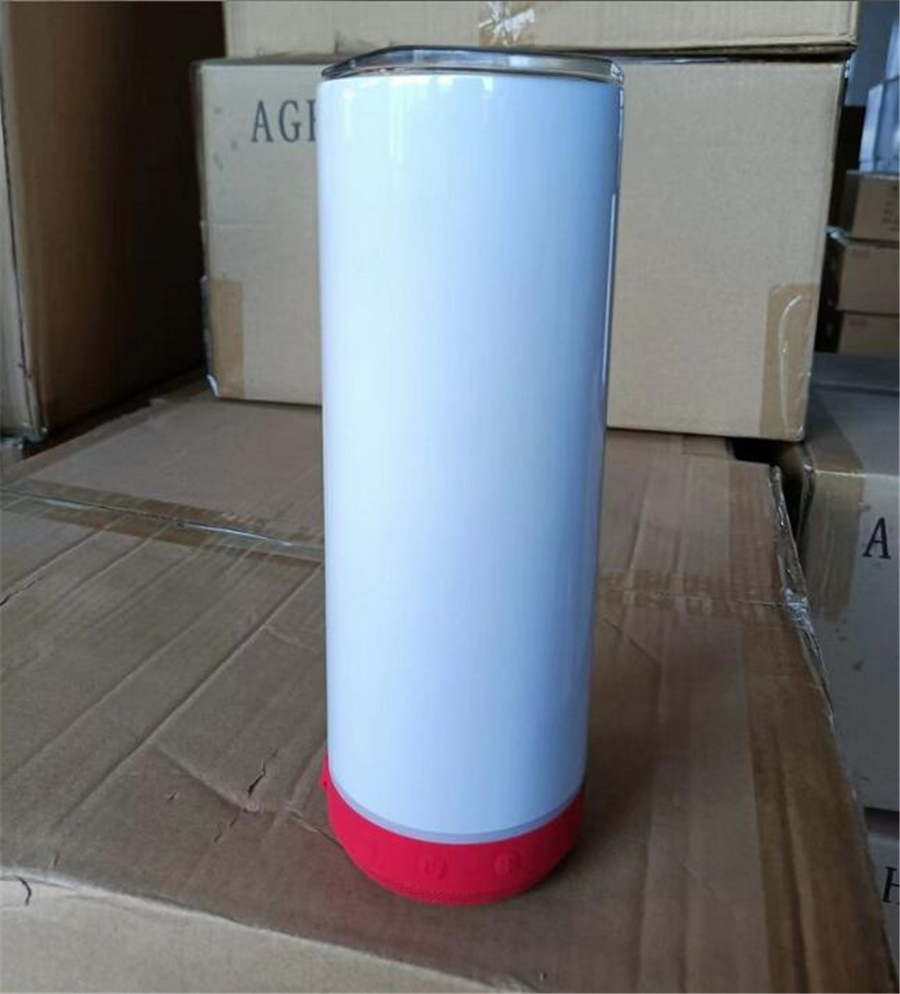 US Warehouse Small Pack 20oz Sublimation Bluetooth Speaker Tumbler تصميم فارغ كوب أبيض محمولة مكبرات صوت لاسلكية سفر سفر كوب الموسيقى الذكية قش