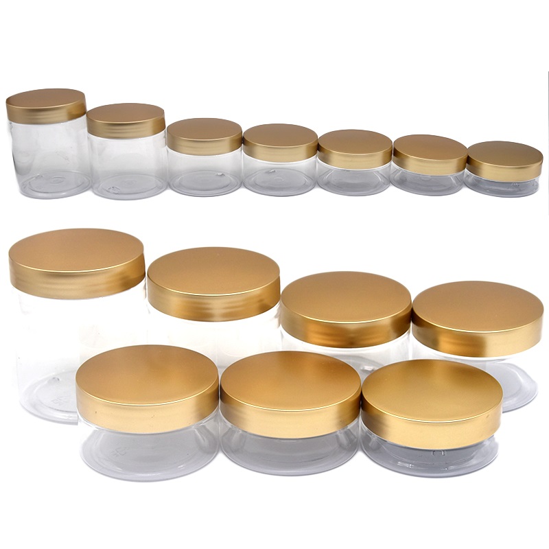 Duidelijke huisdier huidverzorgingscrème lege fles cosmetische verpakking pot plastic goud zilveren rosé goud schroefdia. 68 mm hervulbare pot 50 ml 80 ml 100 ml 120 ml 150 ml 200 ml 250 ml 250 ml