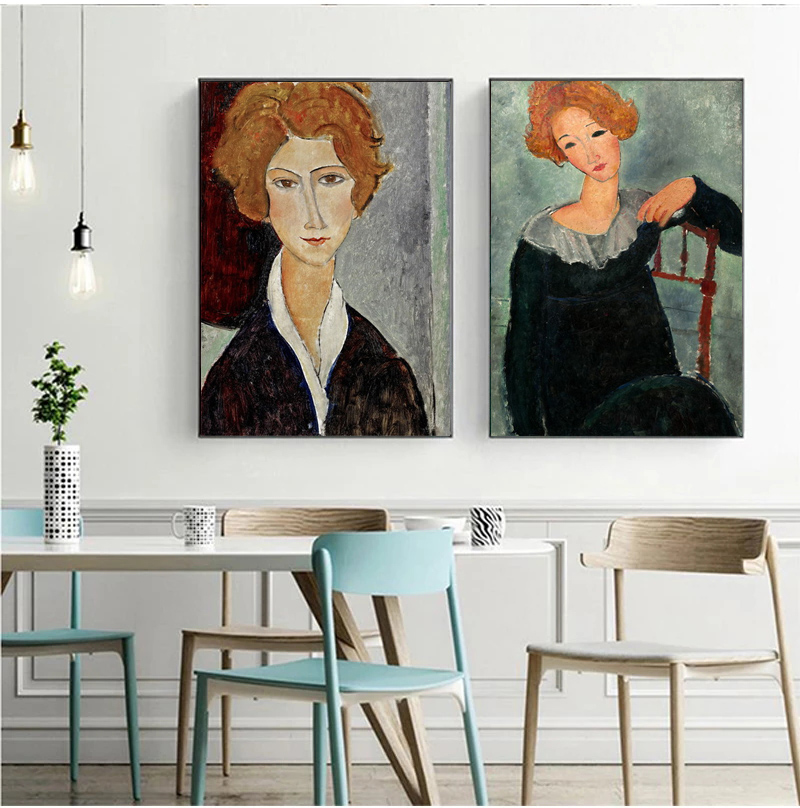 Classical Famous Art Poster Amedeo Modigliani Canvas Painting Vintage Woman Wall Art Picture for Living Room Cuadros Decoration