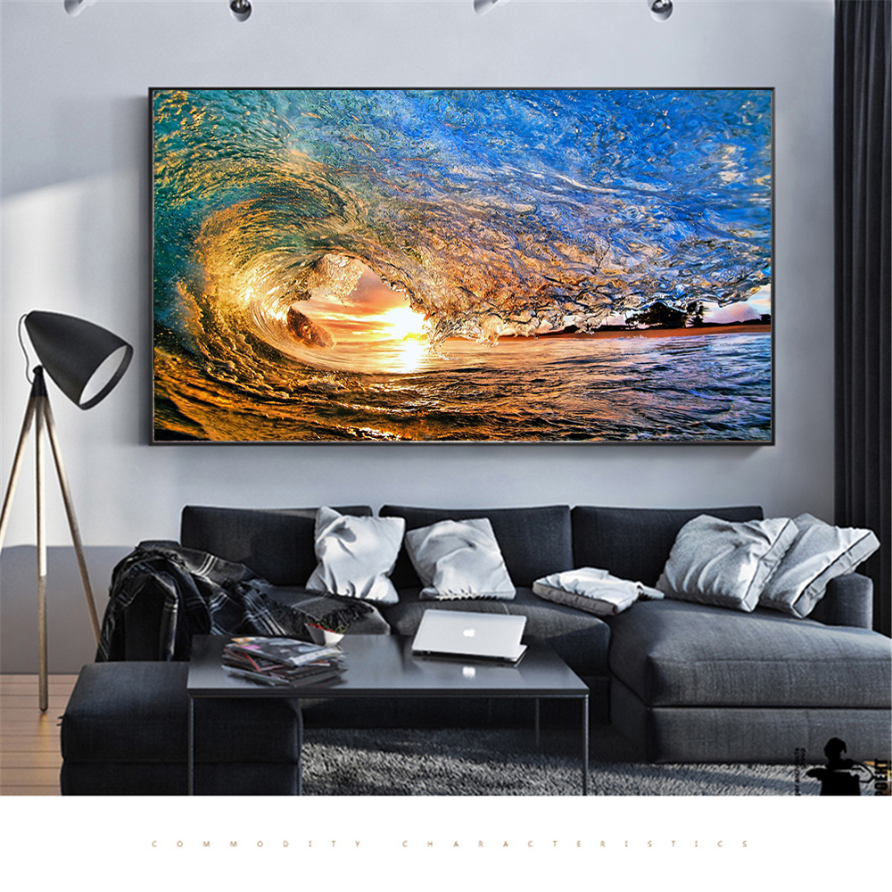 Pinturas de lona nórdica, paisaje de olas marinas, arte de pared, póster de naturaleza moderna e impresiones, imágenes artísticas para sala de estar, Hotel, decoración del hogar