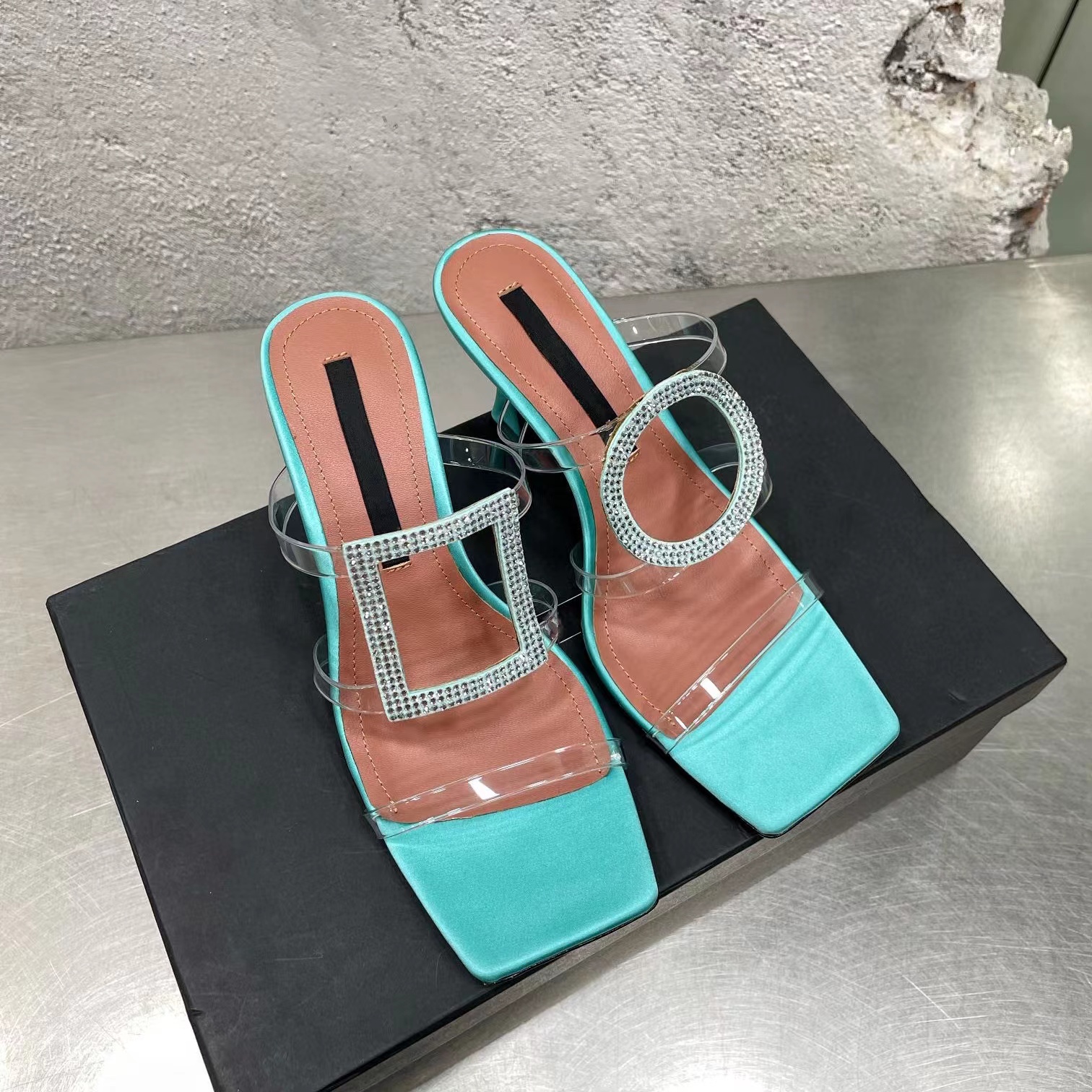 2022 Newest Summer Elegant PVC Crystal Decora Slippers Open-Toes High Heels Woman