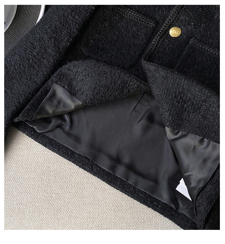 Высококачественные женские модные куртки черные твиды два кармана Золотые пуговицы элегантные пальто весенняя осень Женская одежда 220811