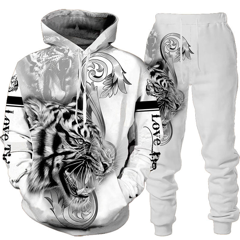 Dier 3D Tiger Gedrukte hoodie broekpak Cool Menwomen Sportwear Tracksuit Set Autumn en Winter Mens Clothing 220811