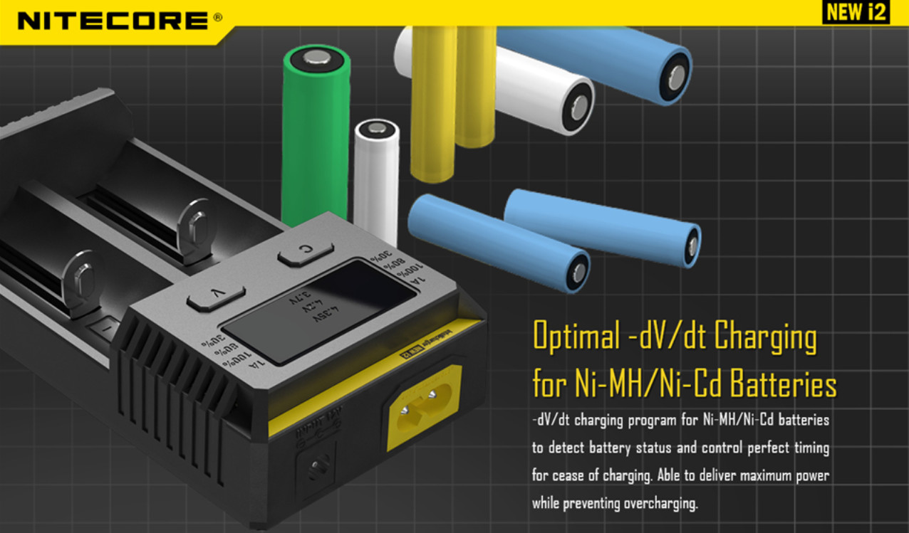 Nitecore New i2 Intelli Charger Universal Battery Charger Fast for AA AAA Li-ion 26650 18650 14500 Batteries Charging