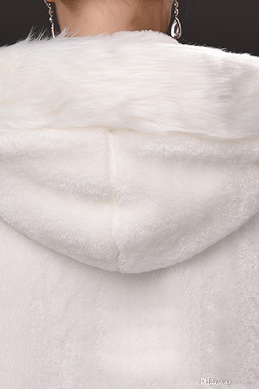 Winter War Faux Fur Bridal Cloak Warm Wraps Hooded Trim Floor Length Perfect Abaya Jacket for Wedding Cape Wraps Jacket CPA915