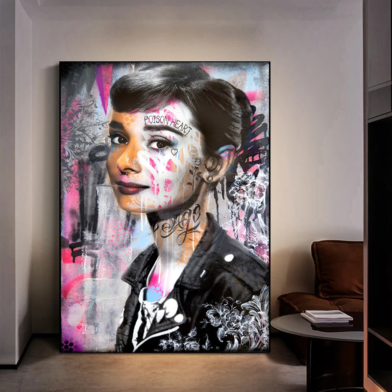 Graffiti Art Posters Canvas Painting Quadro Audrey Hepburn Pop Art Prints Wall Art Pictures for Living Room Home Decor Painting