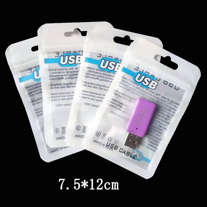 100 st blixtl￥splastens detaljhandelsp￥spaket Hang Hole Poly Packaging f￶r USB -kabel Poly OPP -f￶rpackningsv￤ska