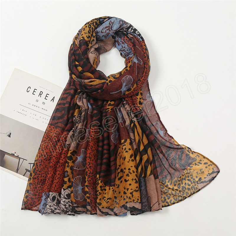 Autumn Fashion Leopard Floral Viscose Shawl Scarf Women High Quality Print Soft Pashmina Wrap Snood Muslim Hijab 180x85cm