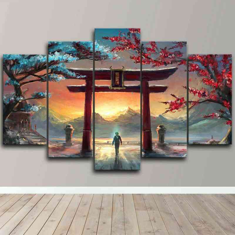 Traditionelles japanisches Torii-Tor Shinto, 5-teiliger Leinwand-Wandkunstdruck, Heimdekoration, 5-teiliger HD-Druck, ohne Rahmen, 5-teilige Raumdekoration, L2203513041
