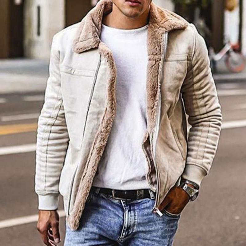 Jas Mannen Mode Casual Losse Herfst Winter Mannen Kraagvorm Lange Mouw Suede Warme Jas Motorjas