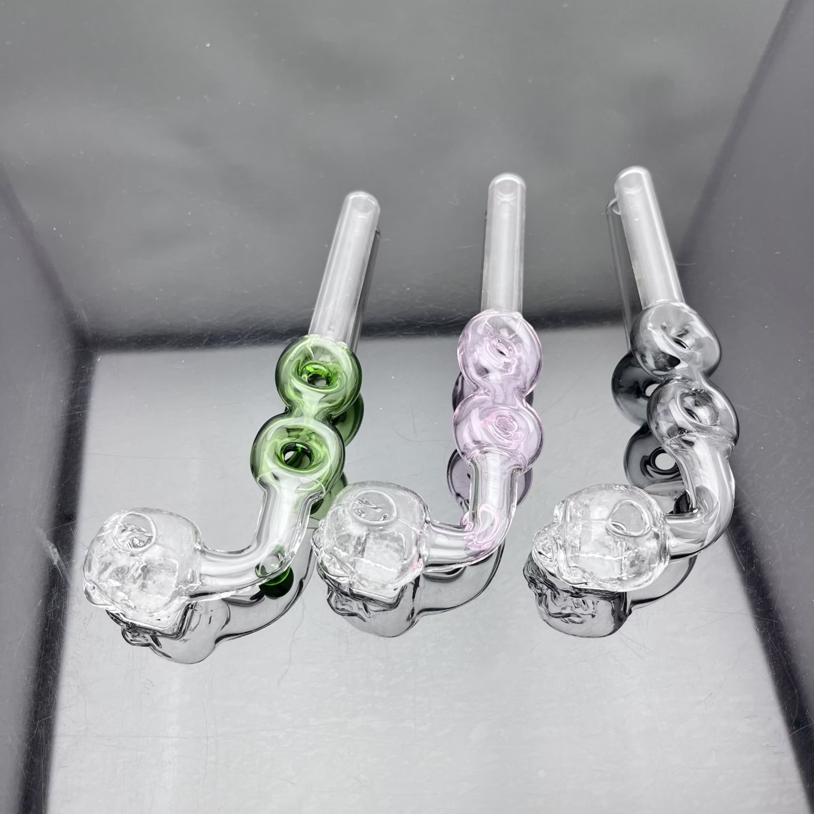 Smoking Pipe Mini Hookah glass bongs Colorful Metal Shape Classic 8-character Skeleton Bone Glass Long Smoke Pot