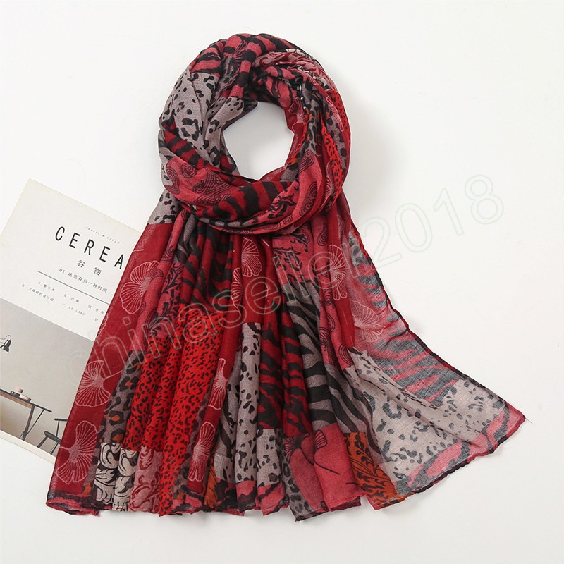 Automne Mode Léopard Floral Viscose Châle Écharpe Femmes Haute Qualité Imprimer Doux Pashmina Wrap Snood Musulman Hijab 180x85Cm