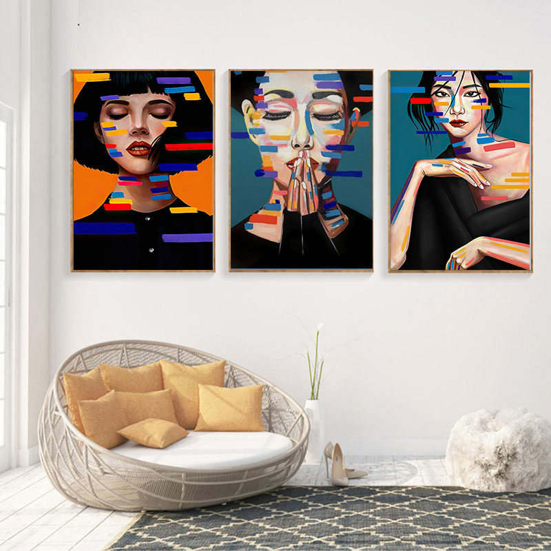 Mujer moderna acuarela pintura al óleo dormitorio mujer retrato pintura lienzo en la pared arte imagen sala de estar decoración del hogar