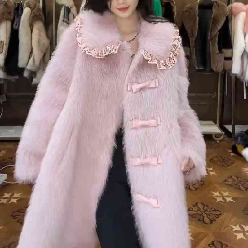 High-End-Mode Pelzmantel 2022 Neue Winter Langarm Frauen Toka Double Face Wolle Leder Warme Mid-Länge beiläufige Elegante Jacke T220810