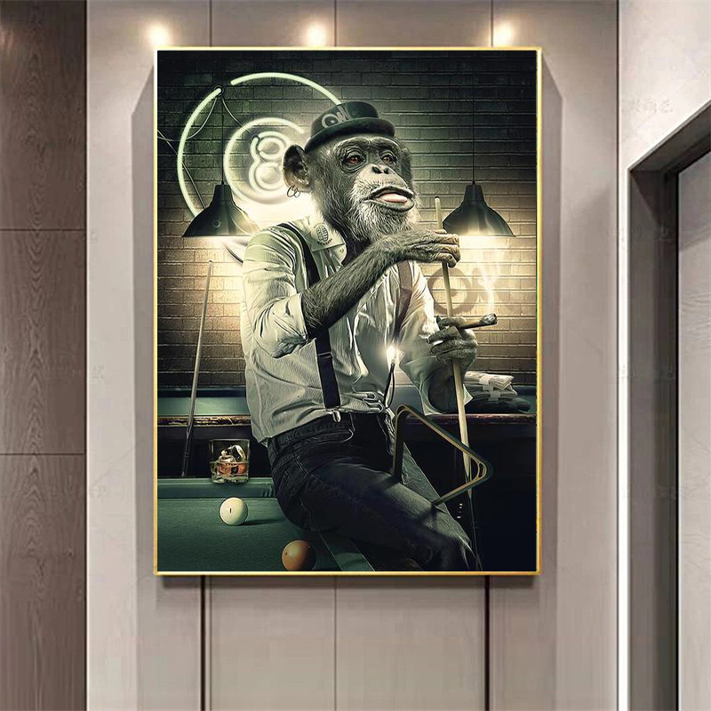 Graffiti Art Canvas Painting Prints Smoking Monkey Carte da gioco Sala da biliardo Bar Abstract Animal Wall Art Poster Parlor Decor