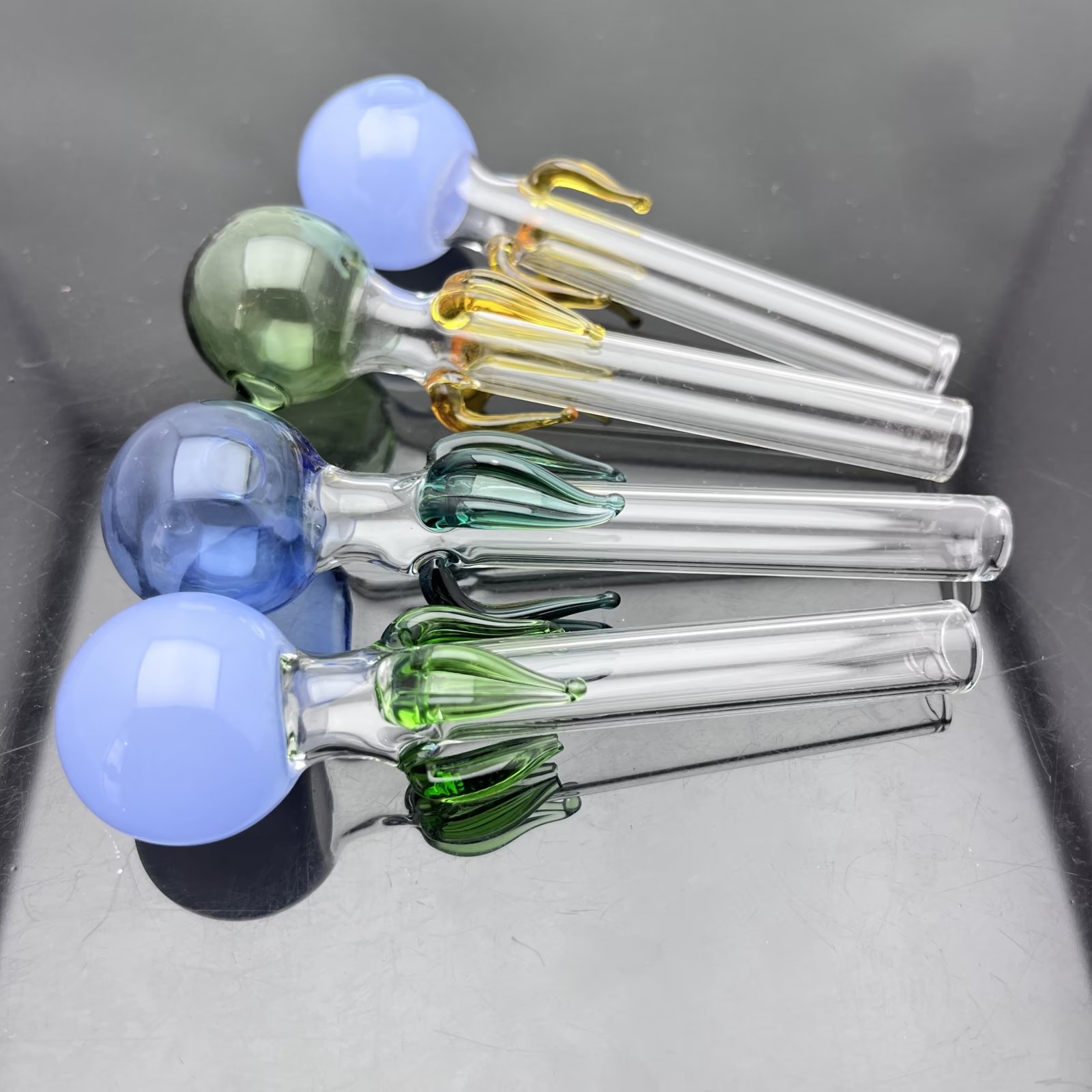 Glass Pipes Smoking Manufacture Hookah bongs Colorful leaf style glass straight smoke pot