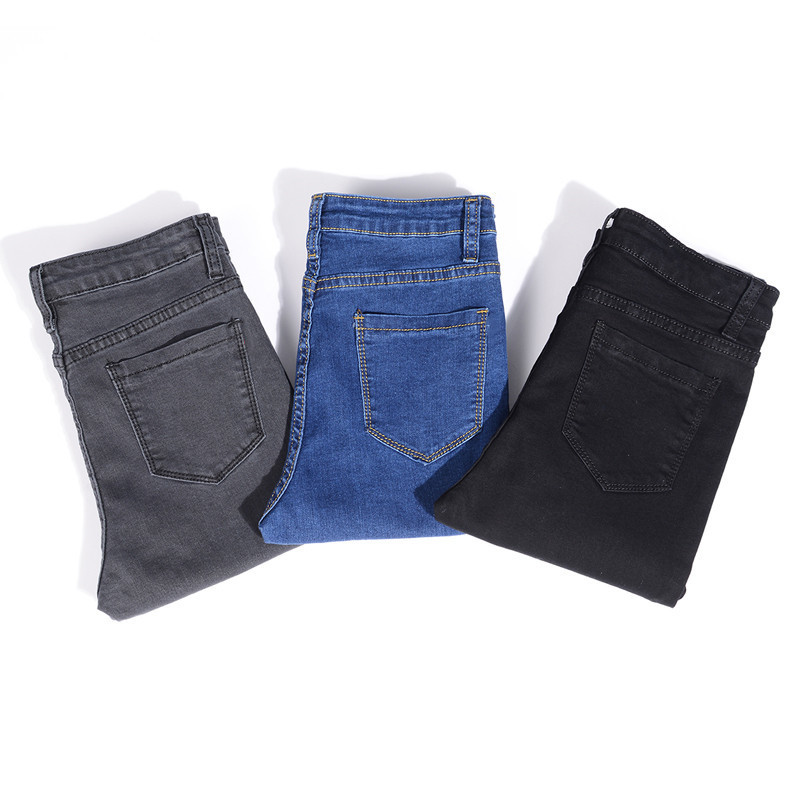 Jeans para mujer mom Jeans azul gris negro Mujer High Elastic 36 38 40 Stretch Jeans mujer lavado denim skinny lápiz pantalones 220811