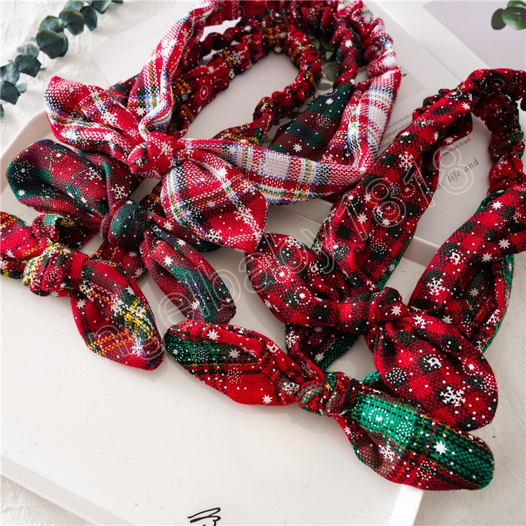 Style de noël femmes bandeau nœud papillon bandeaux filles Festival chapeaux noël Plaid imprimé Turban bandeau cheveux accessoires