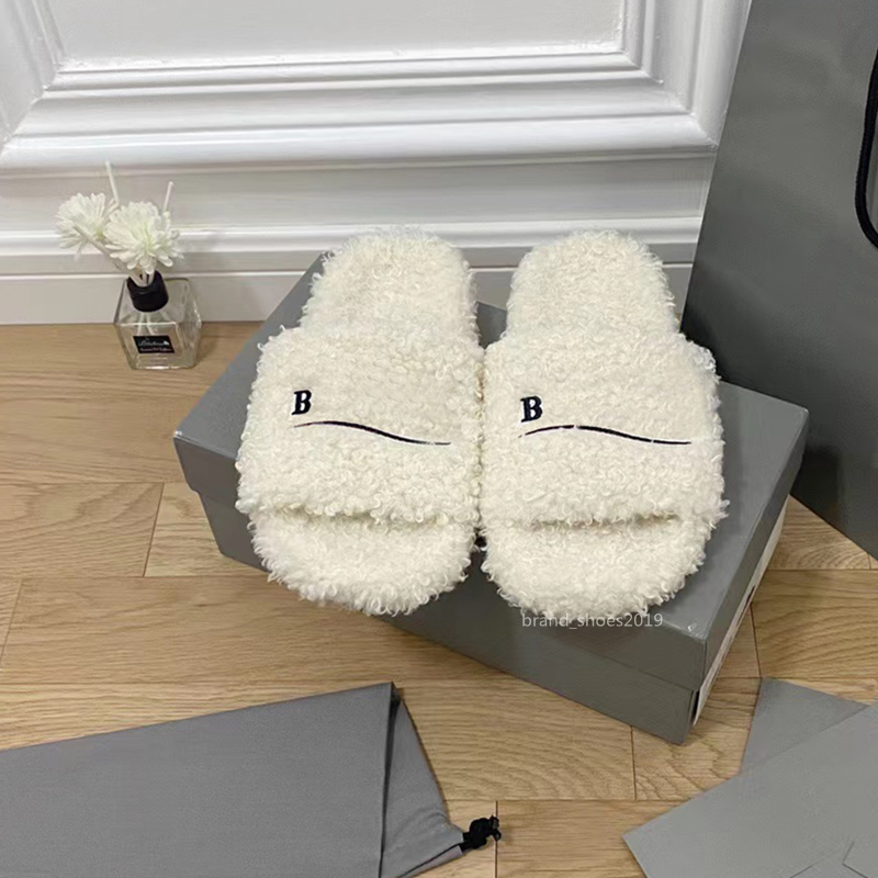 Luxury Slides Paris Designer Homens Mulheres chinelas de lã de lã de inverno Pele fofo peludo cartas quentes sandálias confortáveis ​​Fuzzy Girl Flip Flop Slipper 35-45
