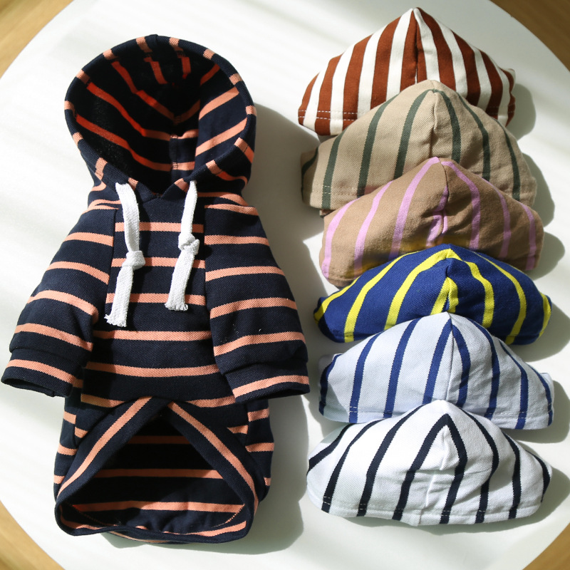 Dog Apparel Pet Dogs Cat Hoodie Striped Clothes Supplies Spring Summer and Autumn New Teddy Bichon Falcon Clothes