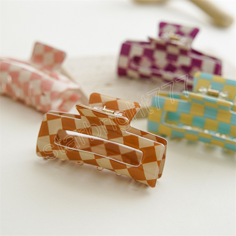 Stylish Checkerboard Grab Hair Clip Hair Accessories For Women Acrylic Colorful Plaid Hairpin Clip Head Accessories1984929