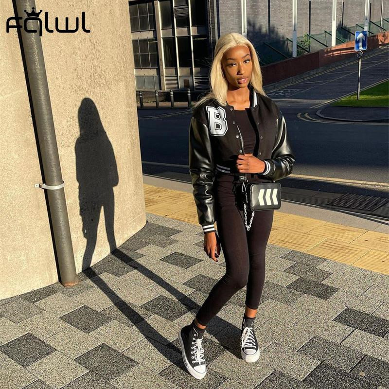 Kurtki damskie Fqlwl Brown Baseball Fashion Farch For Women Patchwork Butt Black Crop Top Jackets Płaszcze Czerwona Kurtka Bomber Bomber 220811