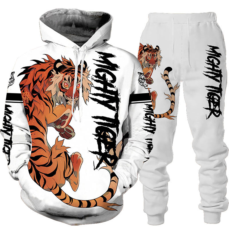 Dier 3D Tiger Gedrukte hoodie broekpak Cool Menwomen Sportwear Tracksuit Set Autumn en Winter Mens Clothing 220811