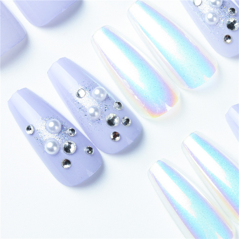 Rand Flame Full Cover Nail Diy Design Fake Nails With Diamond Reusable Long French Coffin False Nails Press