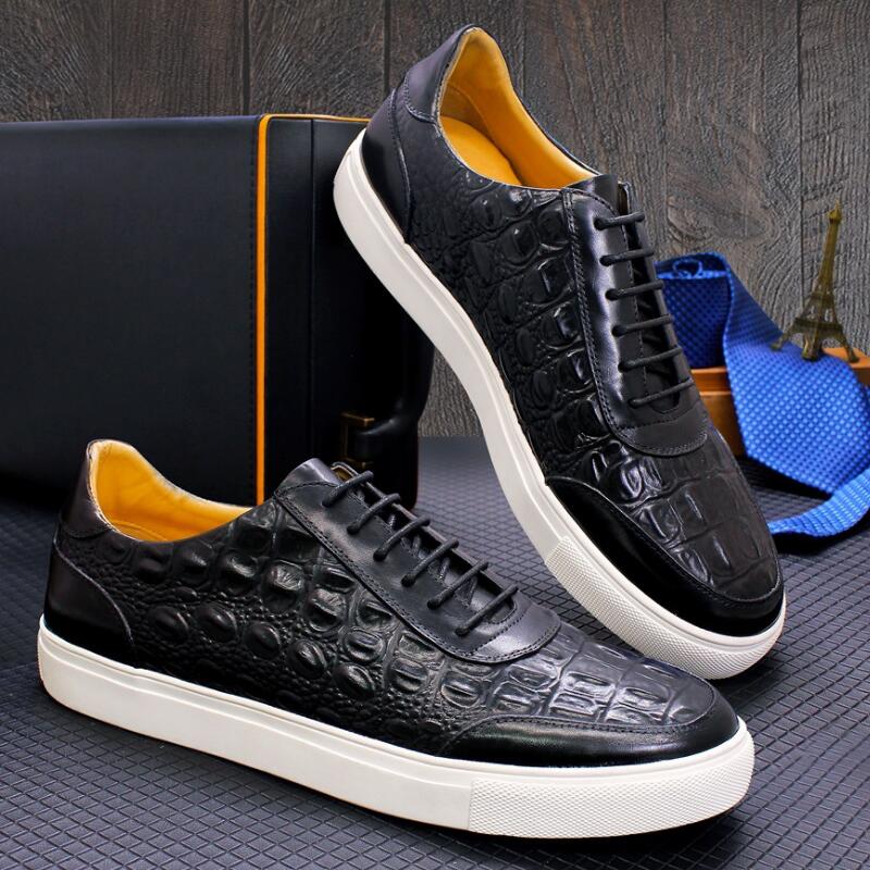 Chaussures de luxe en cuir pour hommes, baskets plates décontractées, en relief de crocodile, violet et noir, taille plaque, A19