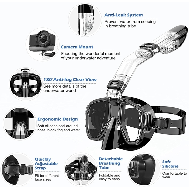 Маска для снорклинга Складная маска для дайвинга с системой сухого верха и креплением для камеры AntiFog Professional Snorkeling Gear 220810