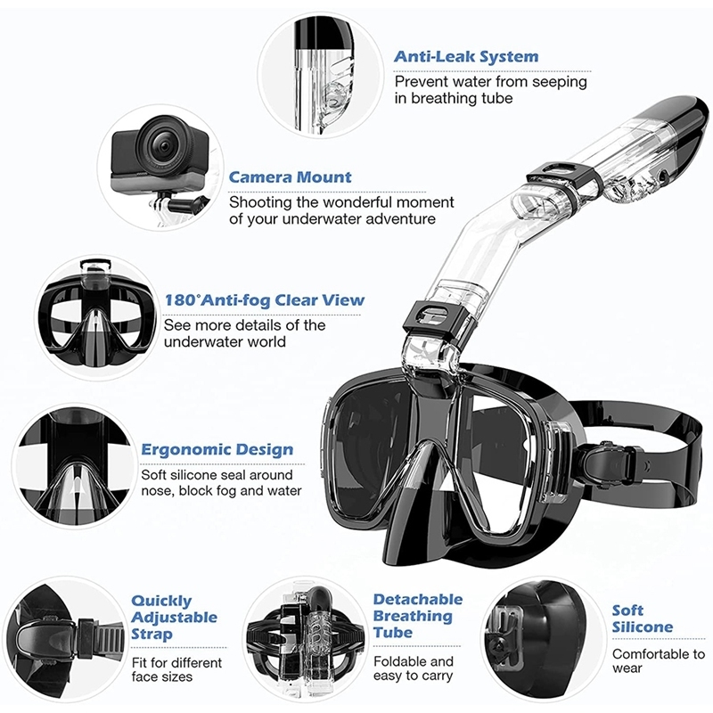 Snorkelmasker Opvouwbare Duikmasker Set Met Dry Top Systeem En Camera Mount AntiFog Professionele Snorkeluitrusting 220810