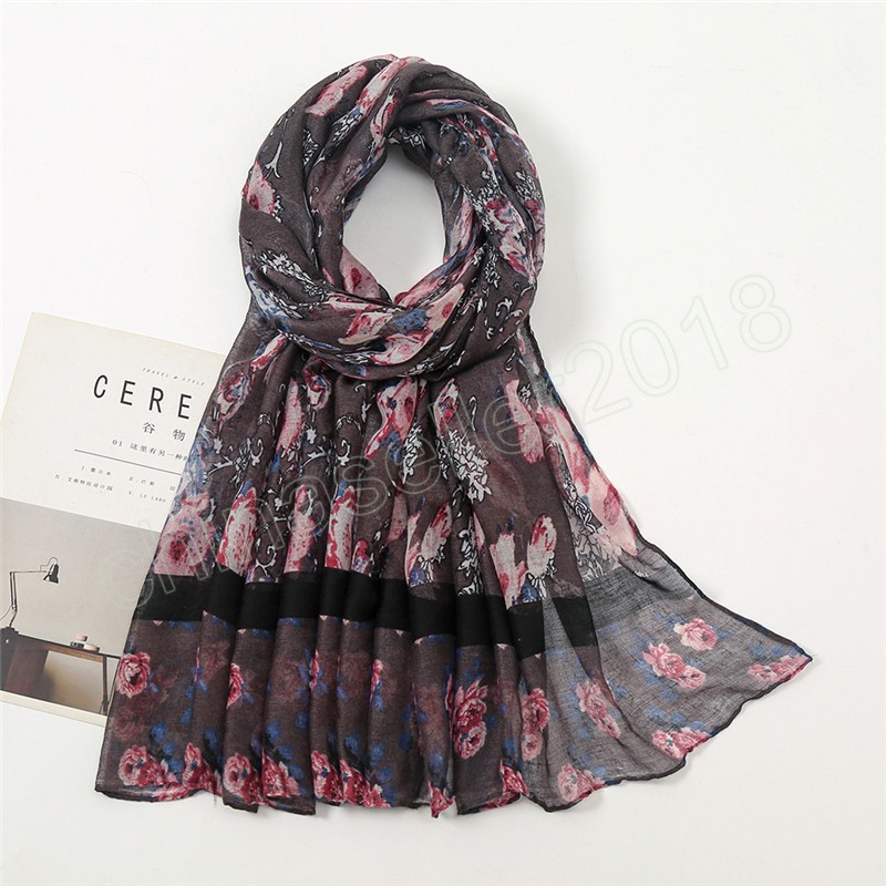 Moda Polka Floral Strape Scalf Salif Kobiety Wysokiej jakości druk Paszmina Wrap Snood muzułmański hidżab 180x70cm