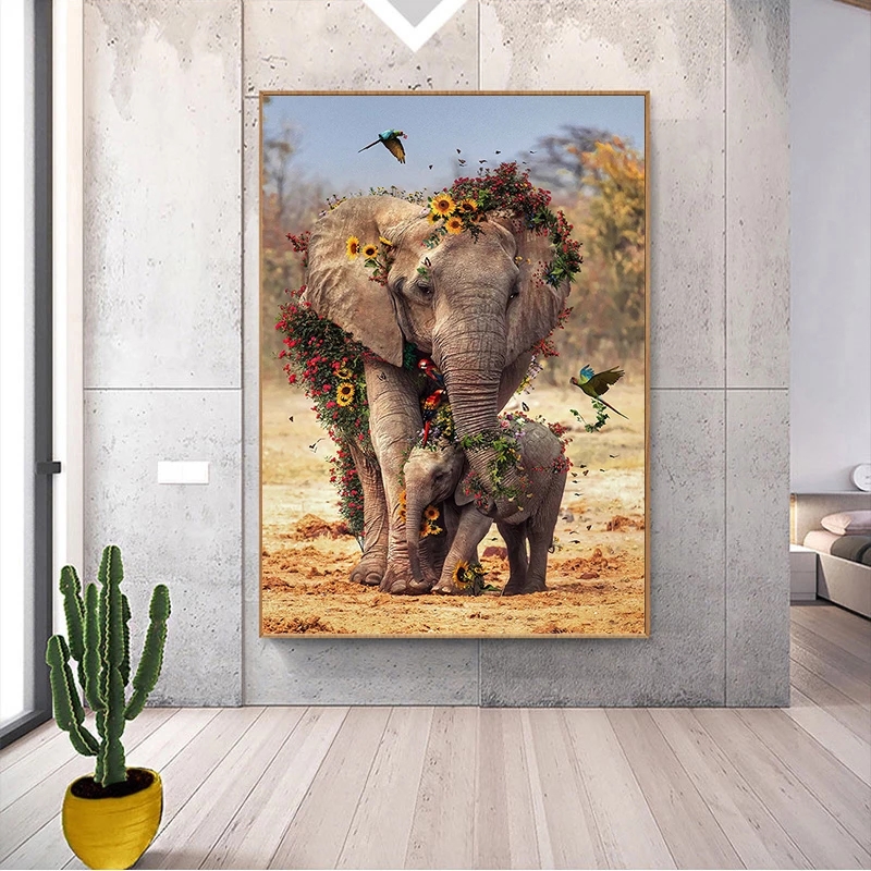 Madre e figlio Elefante Dipinti su tela Arte della parete Astratti Animali Arte Poster e stampe Immagini soggiorno Decorazioni la casa