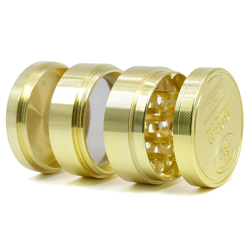 Logo ORO all'ingrosso 4 strati Fumo Herb Grinders Strumenti frantoio tabacco in metallo in lega di zinco bong in vetro 40mm 50mm Diametro Accessori fumo DHL Free