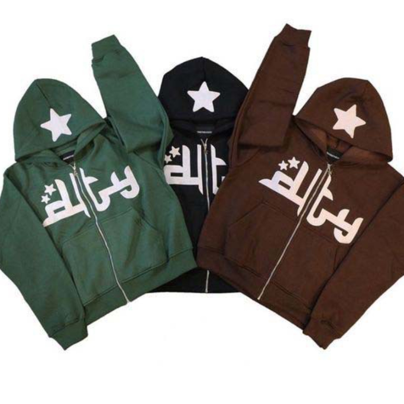 Star Letter Print Hoodie Men Fashion Zip Up Long Sleeve Oversized Jacket Coat Harajuku Gothic Hooded Sweatshirt Y2K Teen Clothes 220811