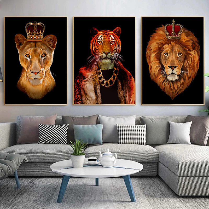 Dieren canvas muur kunst schilderen moderne leeuw tijger poster en print kunst canvas foto's cuadros voor woonkamer thuis decoratie