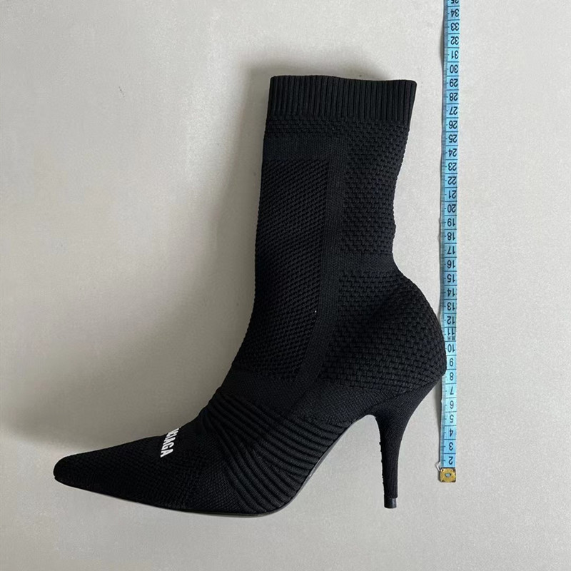 Manschettengestrickte Socken Heels Knöchelstiefel Stretch Stretch Schwarz No Reißverschluss Boots Party Stiefel Frauen Luxusdesigner Schuhe Fabrik Schuhe 8,5 cm 35-41 Gröze