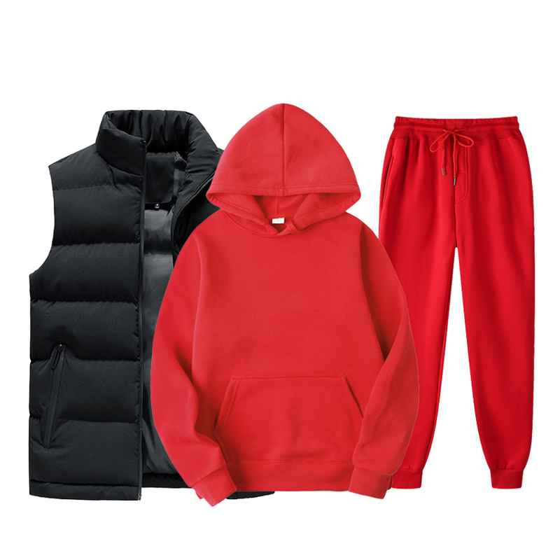 Marke Einfarbig Casual s s Weste Hoodies Hosen 3 Stück Trainingsanzug Trendy Sportswear Männliche Männer Kleidung Set 220811