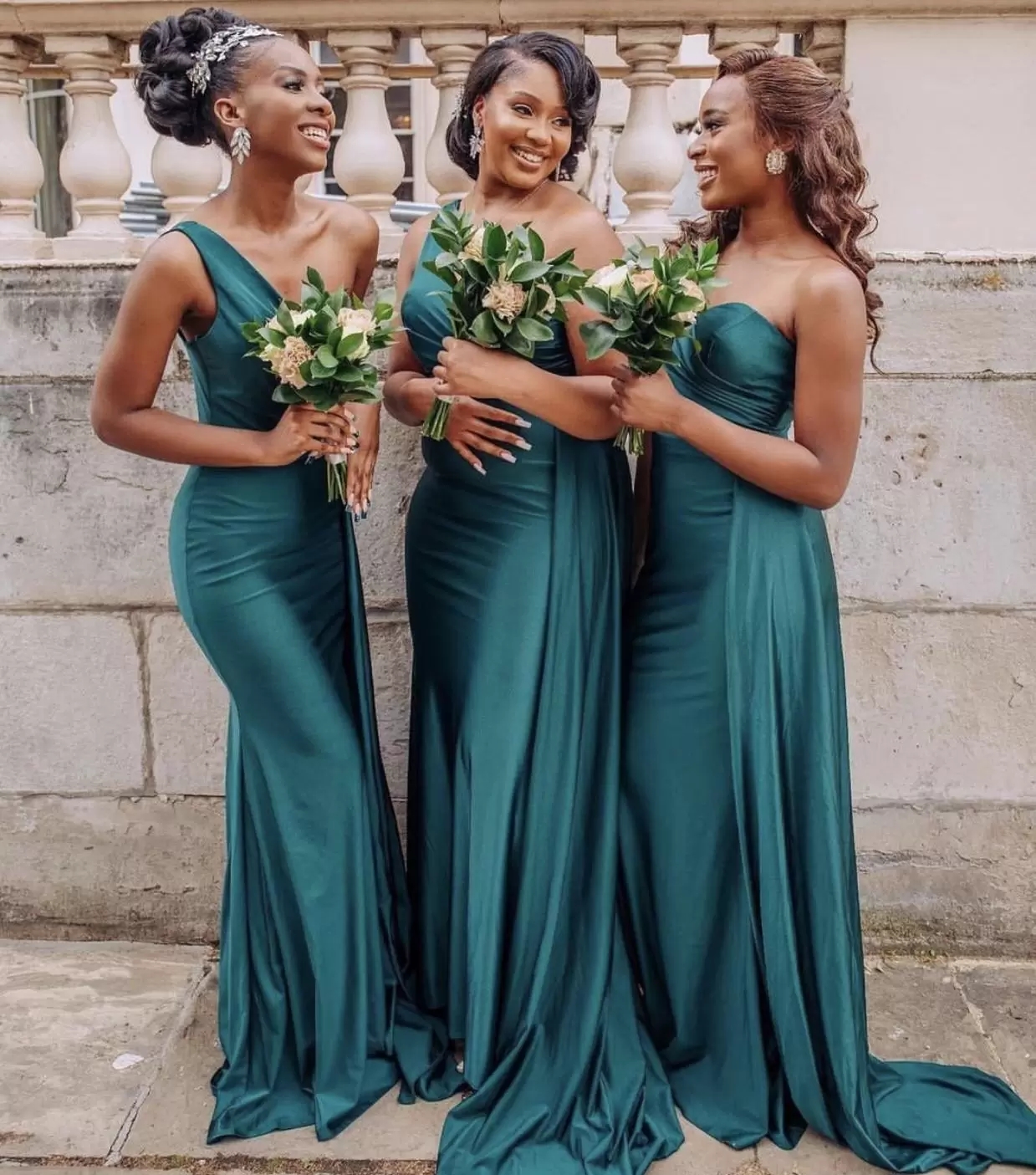 Sexy vert foncé rose robes de demoiselle d'honneur africaines pour robe d'invité de mariage une épaule sirène balayage train longue grande taille fête Maid276E