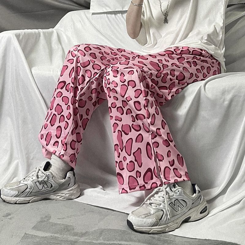 Womens pants Wide leg trousers summer street pink leopard print casual straight high waist slim tren y2k trouser suits harajuku 220811