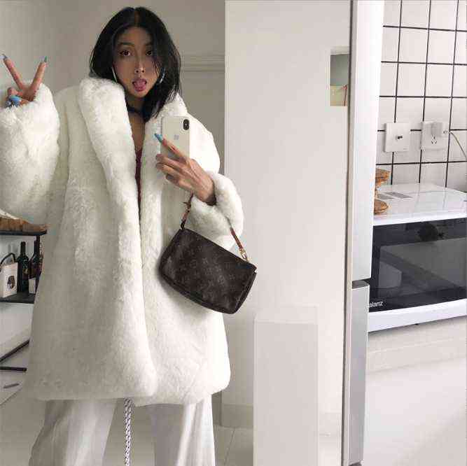 Vrouwen witte faux bont jas massief kleur nep mink fluwelen casual pak kraag beroemdheden kardashian stijl mode Koreaanse winterjas T220810