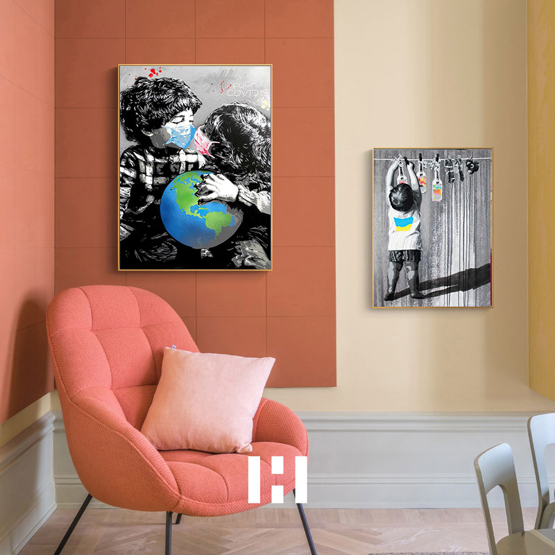 Graffiti Cartoon Boy Girl Text Globe Floating Bottle Canvas Painting Posters And Prints Modern Wall Art Pictures For Living Room