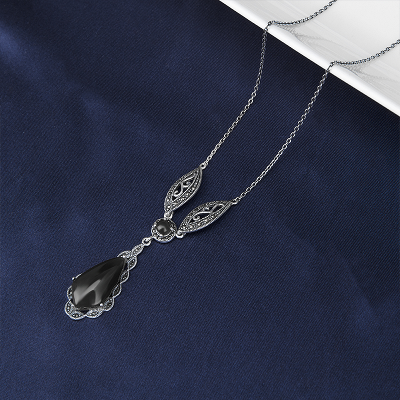 Flerfärgad chalcedony pendel halsband för kvinnor vintage 925 sterling silver droppformade smycken tillbehör
