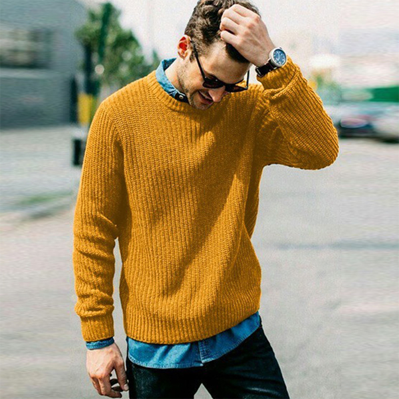 Autumn Men Knit Sweater Solid Long Sleeve Crew Neck Pullovers Knitting Clothing Mens Winter Warm Jumper Fashion Loose Streetwear