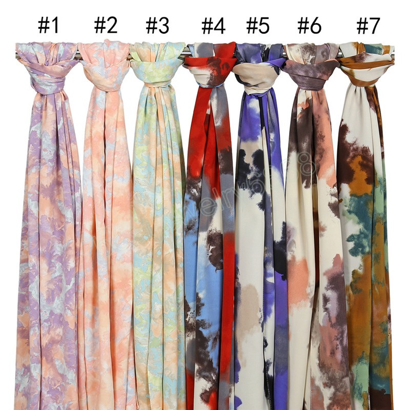 Hijab instantáneo de gasa con burbujas florales abstractas para mujer, chales y chales degradados de otoño, pashmina musulmana de 180x70cm