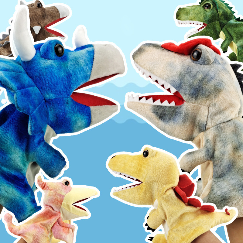 Nowa kreskówka Open Mouth Tyrannosaurus REX Hand Hand Puppet rodzic-dziecko Interaktywne dinozaur Plush Doll Toy Wczesna edukacja Prezent dla dzieci